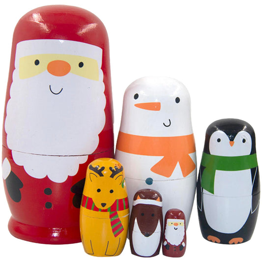 Lorveelo Santa Claus nesting dolls set of six for festive décor.