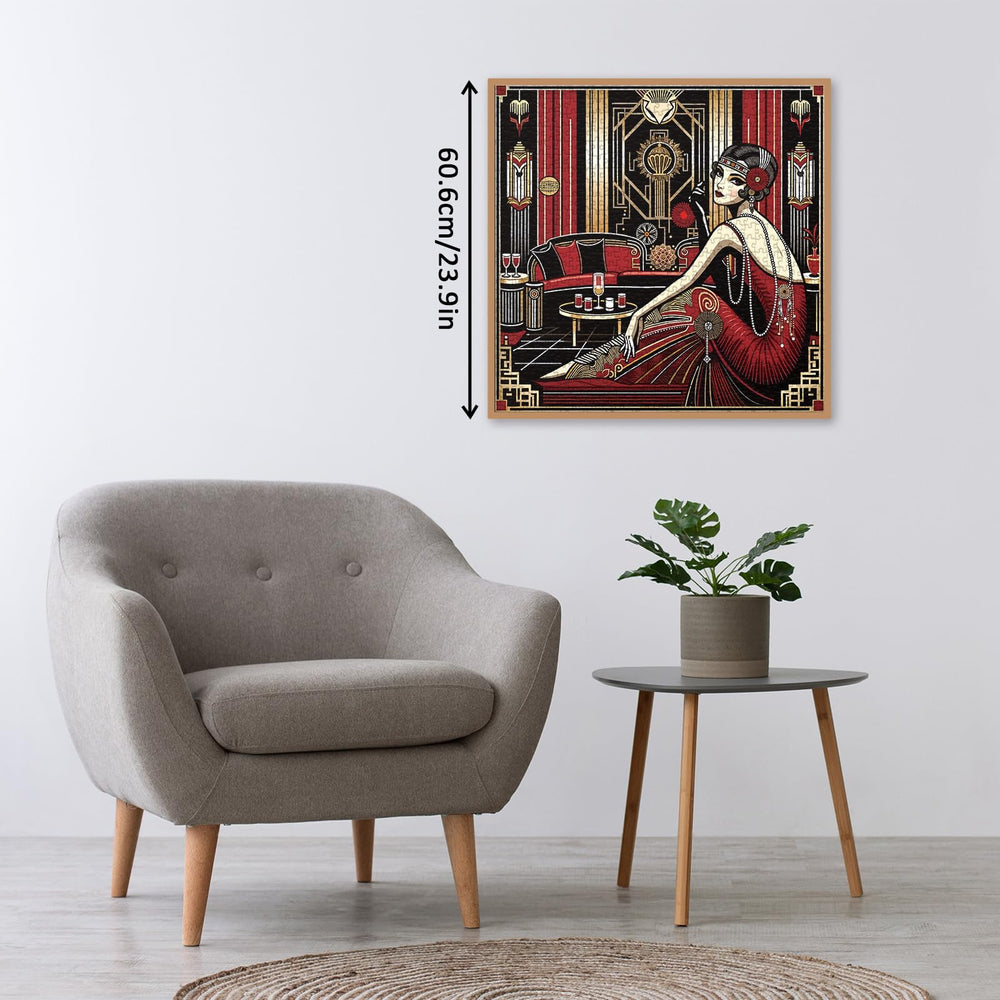 Lorvonis completed puzzle shows crystal wine and Art Deco details.