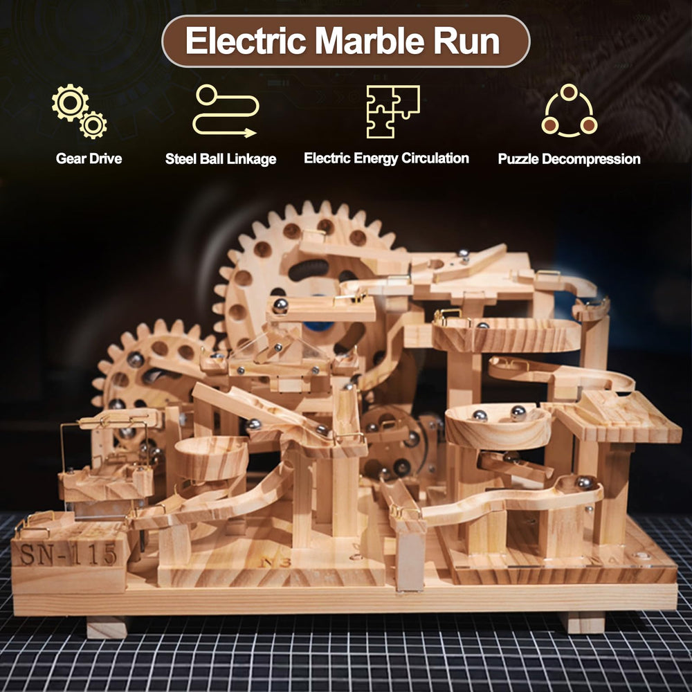 Losbenco electric motor marble run demonstrates automated marble motion for captivating visuals