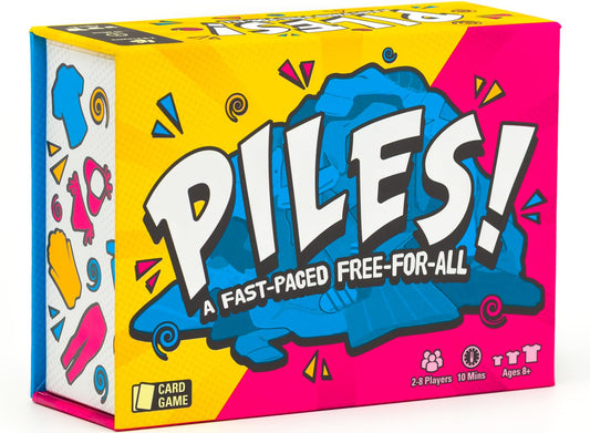 Lost Boy Entertainment Piles game box for fast-paced family card play.