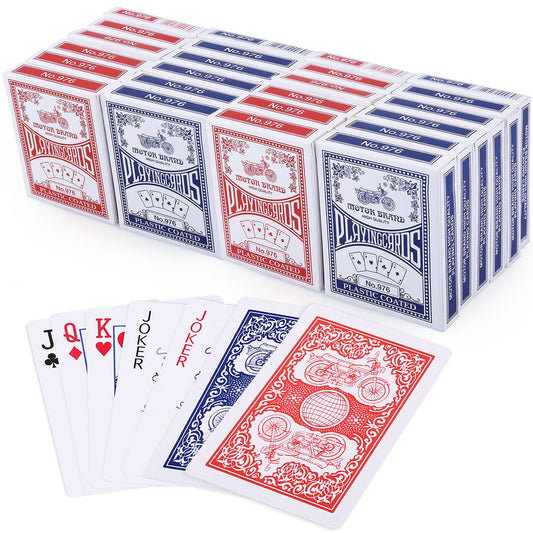 LotFancy 24-deck bulk pack with blue and red backs for party game nights.