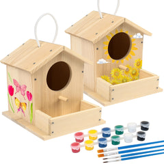 LotFancy bird house kit assembly: sturdy pine pieces for a family-friendly building project.