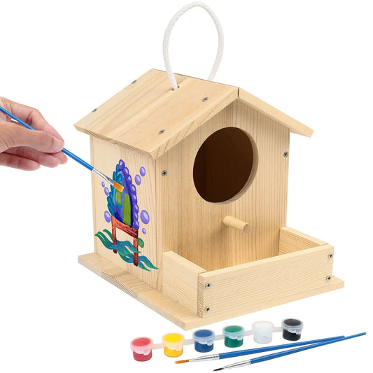 LotFancy Bird House Kit assembly scene for a family project.