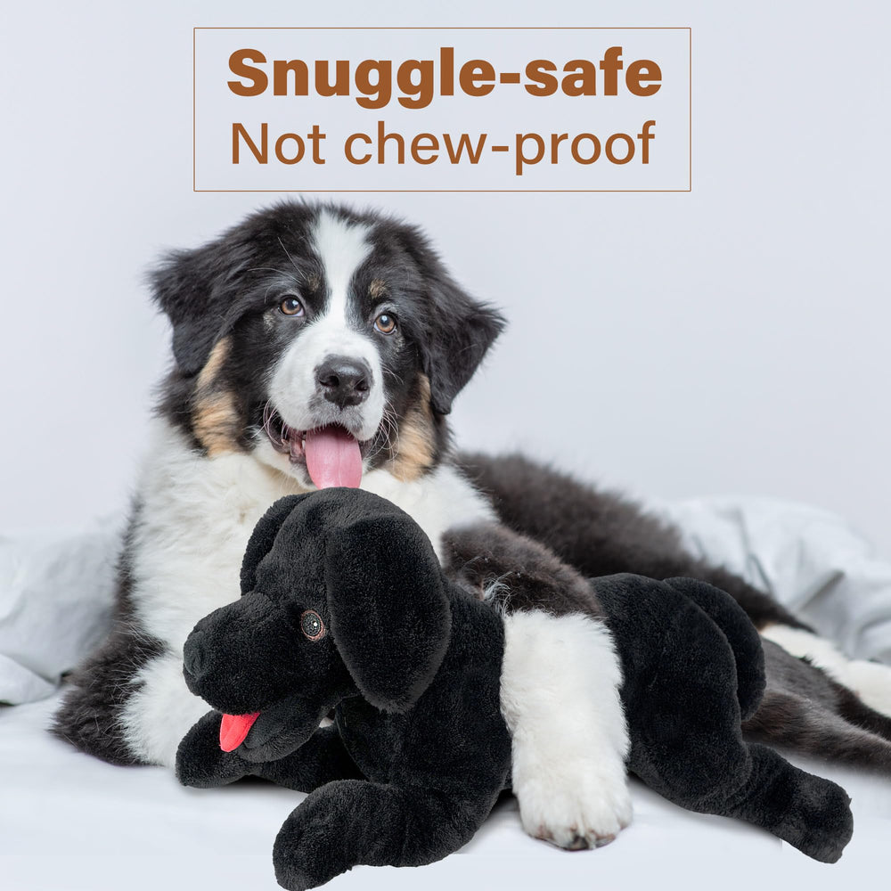 LotFancy black lab plush side view highlighting its lifelike silhouette for storytelling.