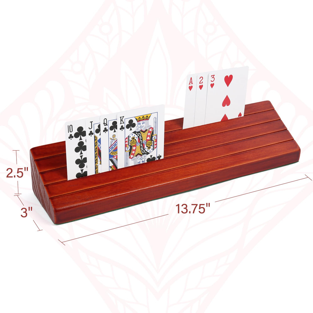 LotFancy side-view wooden card holder demonstrates slim profile and stability.