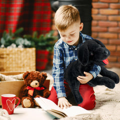 LotFancy surface-washable black lab plush with durable embroidery and nose detail.