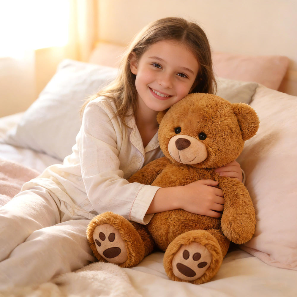 Closeup of LotFancy teddy bear soft fur and plush texture for cuddling