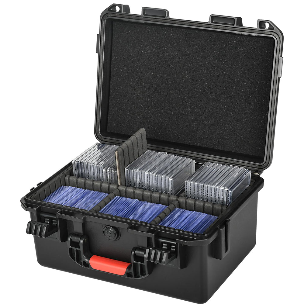 LOTOCASE graded card storage box front view with organized space for top loaders