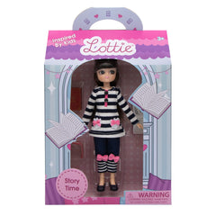 Lottie Story Time Doll striped outfit enhances colorful dress-up and calm storytelling moments.