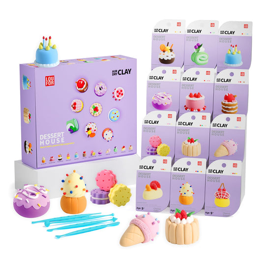 LOUFOR air-dry clay kit with 12 color compartments for quick creative projects