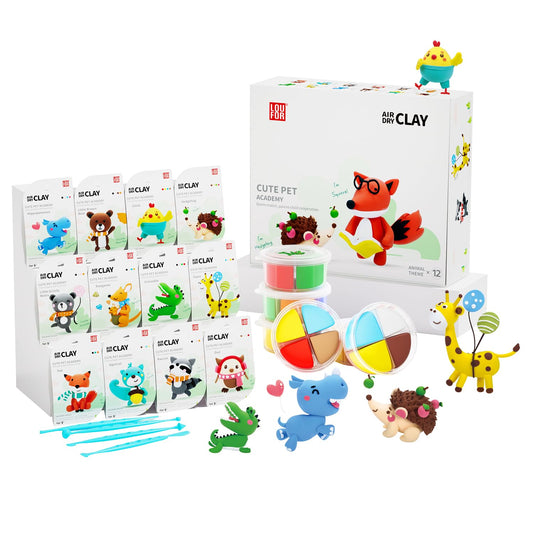 LOUFOR Air Dry Clay Kit colorful cans showcase vibrant colors for kids' crafting sessions.