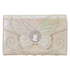 Loungefly Wicked Part Two wallet front with enamel butterfly charm for glam accessorizing.