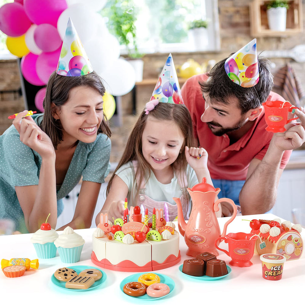 LOVE LIFE 83pcs birthday cake play set fruit toppings for realistic pretend meals