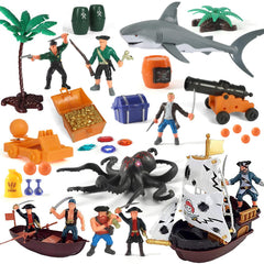 LOVE LIFE pirate action figures with boat playset for imaginative storytelling.