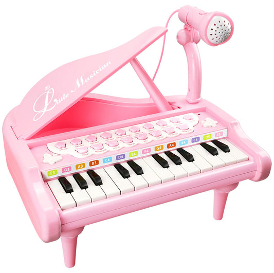 Love&Mini pink piano toy with 24 keys engages toddlers in creative music play.