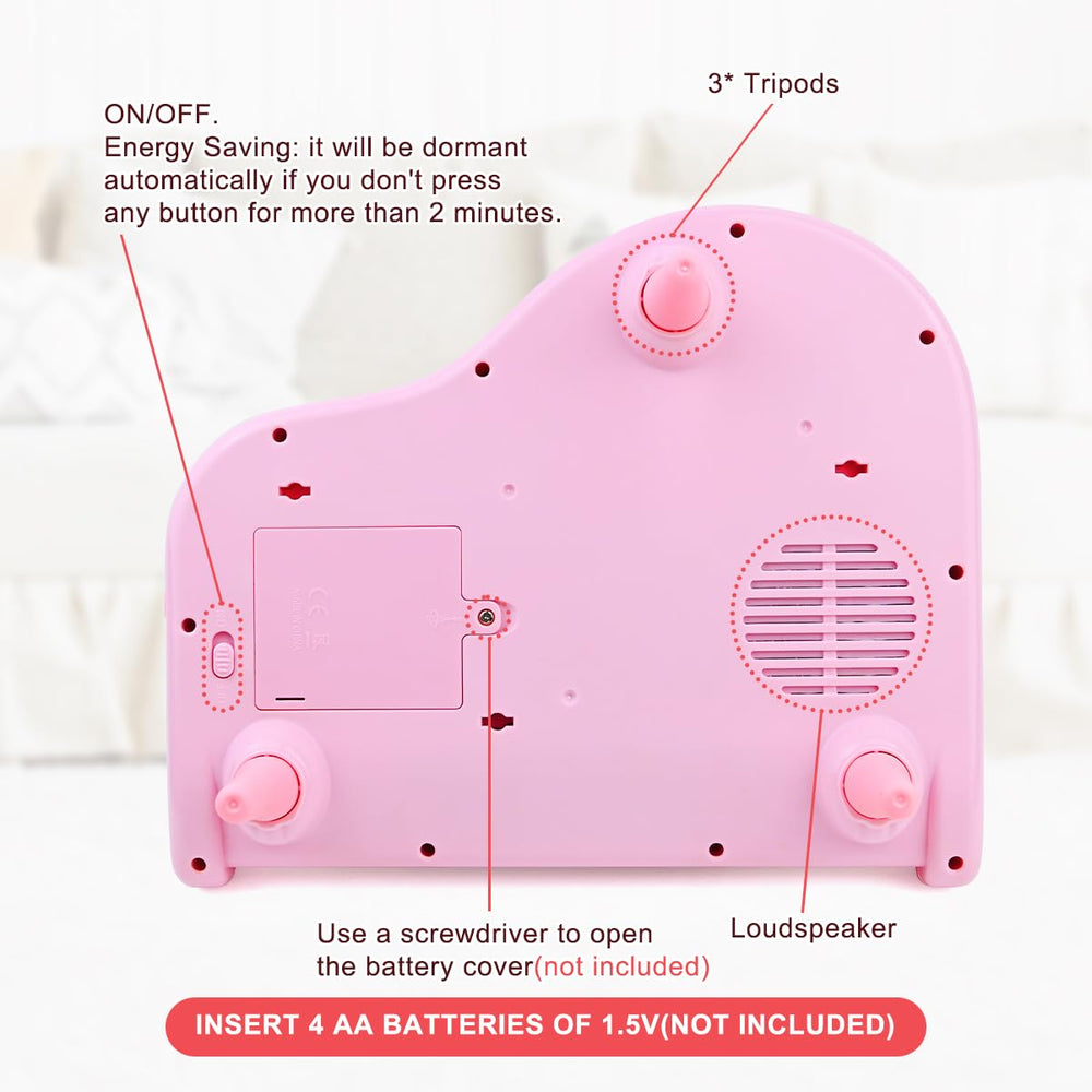 Love&Mini pink piano toy includes eight percussion sounds for playful beats.