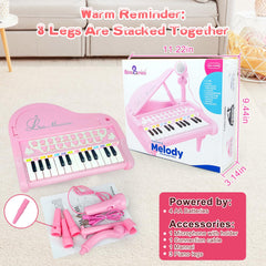 Love&Mini pink piano toy uses AA batteries for portable play.