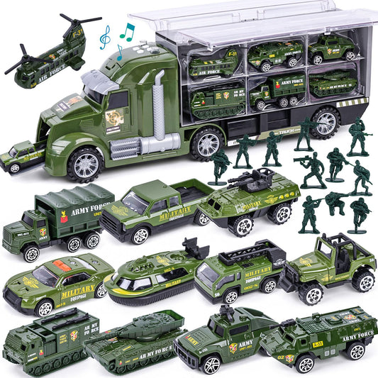 LovesTown 25-in-1 green military truck with lights and sounds for immersive play.