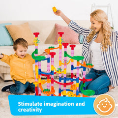 LovesTown marble-run-blocks-closeup shows sturdy ABS pieces
