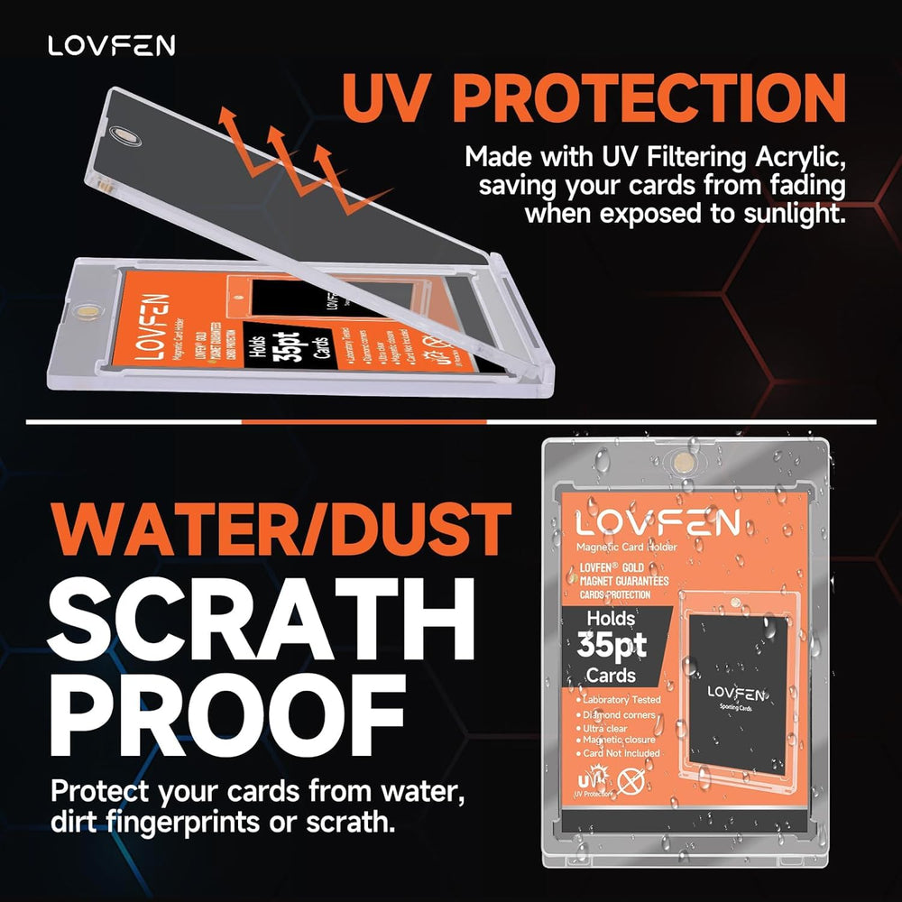 Lovfen crystal-clear acrylic card case guards against moisture and dust.