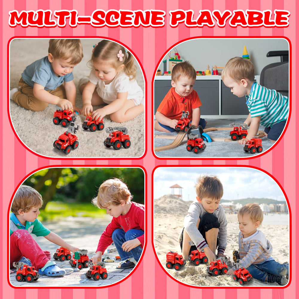 Lovinkiki fire-truck playset box demonstrates gift-ready packaging and instant setup.