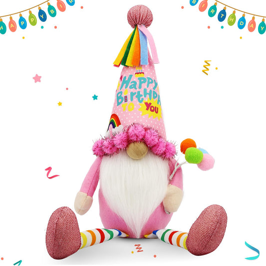 Lovinland Pink Happy Birthday Gnome with hat decorates party tables