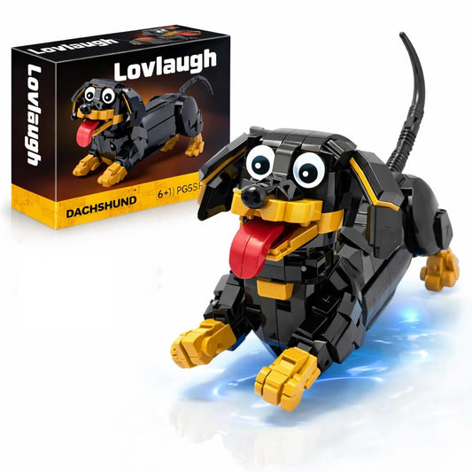 lovlaugh dachshund building blocks set close-up of movable ears for expressive posing