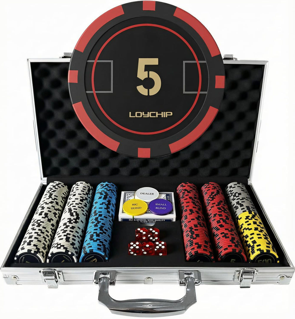 LOYCHIP 11.5g poker chips stacked for a genuine home casino feel.