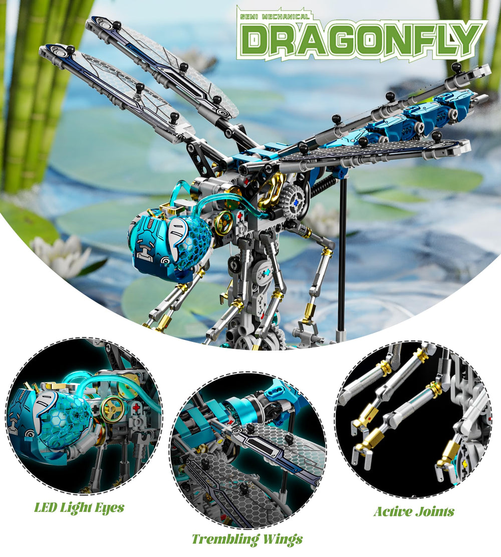 Loyratche Dragonfly hand-crank base enables hands-on, kinetic assembly and movement.