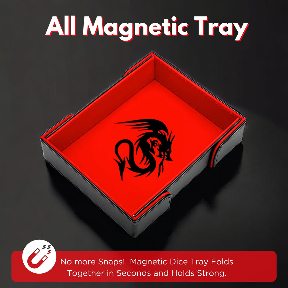 Luck Lab dice tray magnetic attachment highlights quick setup and secure dice storage.
