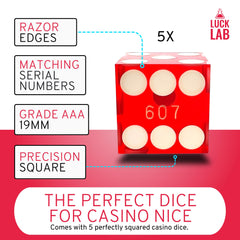 Luck Lab leather case red showcasing elegant storage for five dice.
