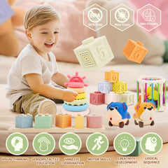 LUCKFUTURE 8-in-1 Montessori toy set with stacking rings promotes fine motor skills.