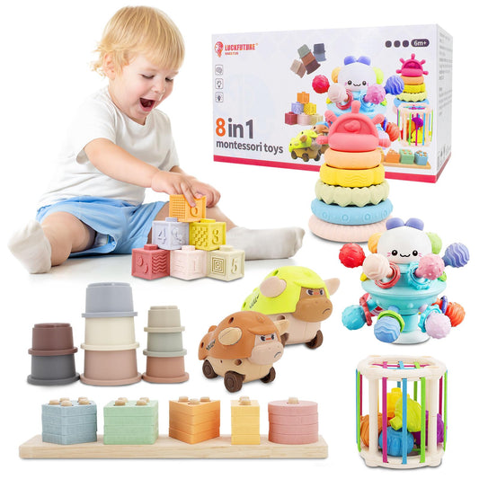 LUCKFUTURE 8-in-1 Montessori blocks for color and shape learning