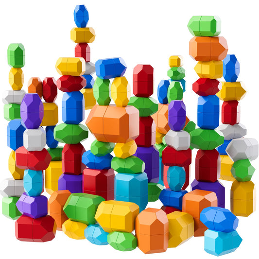 Lucky Doug 50-pcs stacking rocks set for toddlers enhances color and shape recognition.
