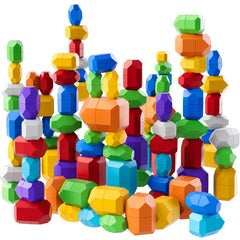 Lucky Doug 50-pcs stacking rocks set for toddlers enhances color and shape recognition.