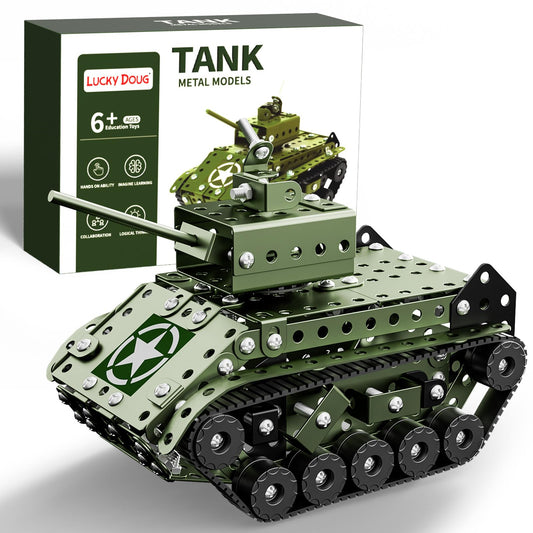 Lucky Doug Army Tank assembly kit in action for young learners.