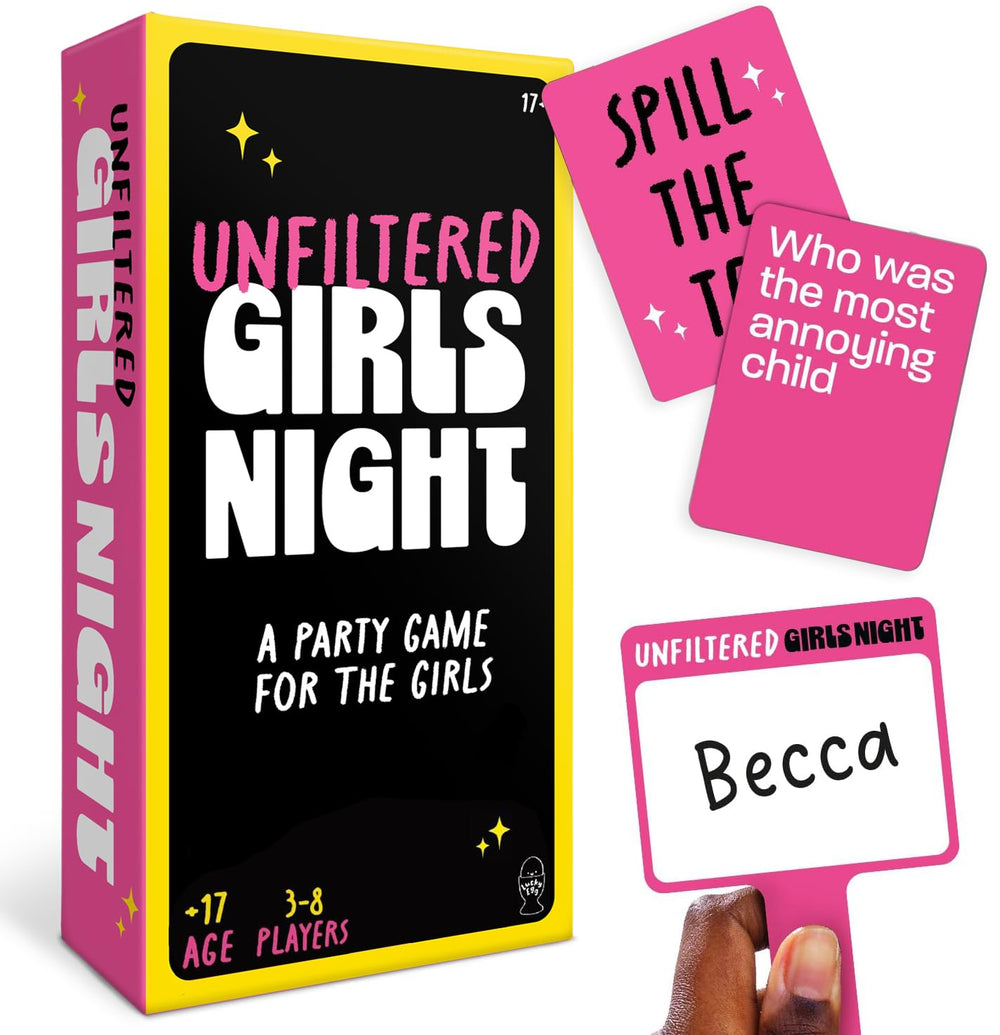 Lucky Egg Unfiltered Girls Night Games spinner and cards spark outrageous prompts for unforgettable party vibes.