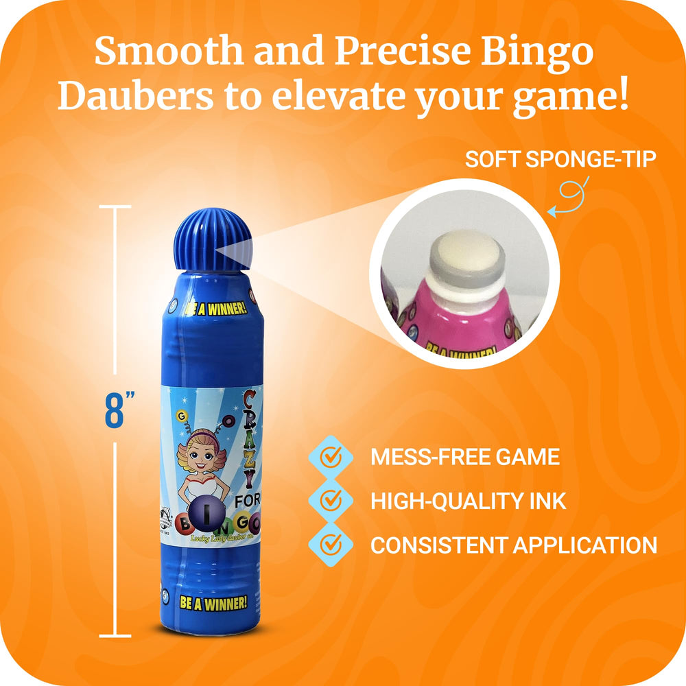 Lucky Lady Bingo Daubers quick-dry, non-drip ink for mess-free game play.