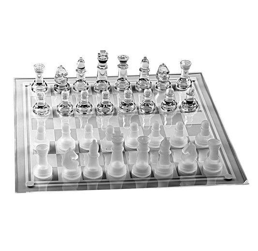 LuckyWish glass chess board 13.8 inch with frosted and clear contrast for focused play
