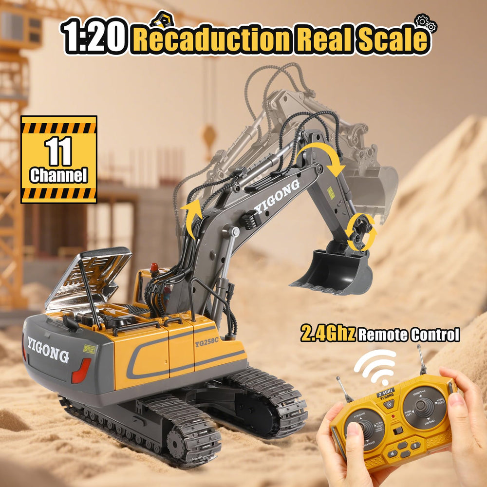 LUDILO excavator LED lights and rumbling engine sounds enhance night play