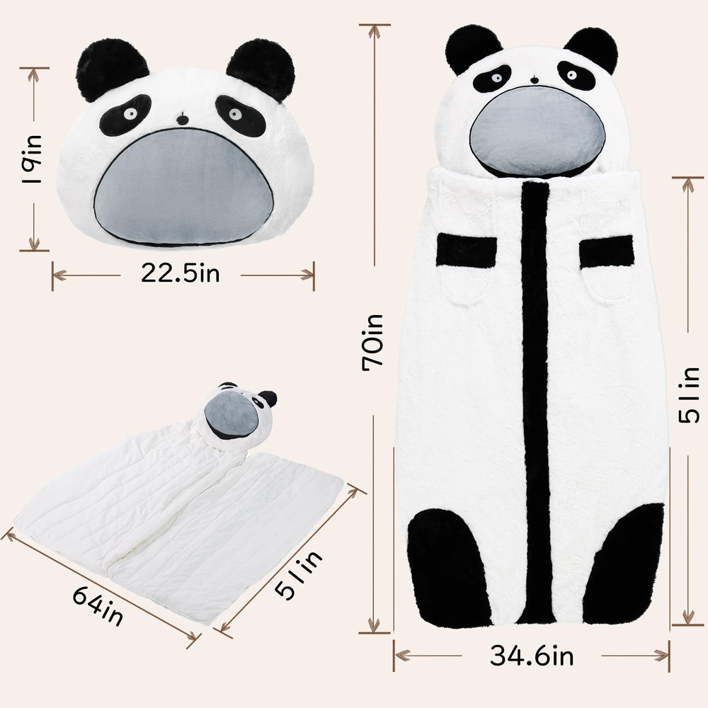 LUFEEMGA panda torso unfolded, revealing a full sleeping bag for comfy naps.