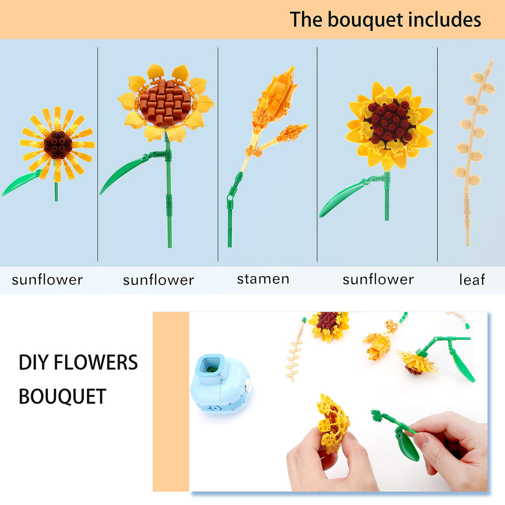 LUKHANG sunflower building set vase included for ready-to-display arrangement.
