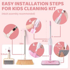 Lullulii Kids Broom and Dustpan Pink perfect for tidy-up pretend play sessions.