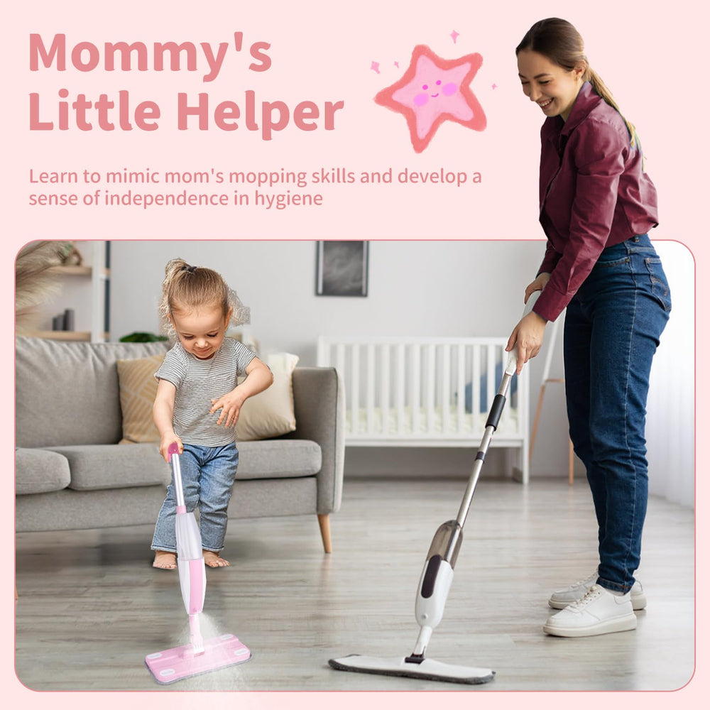 Lullulii Kids Spray Mop Mechanism features leak-proof sprayer for mess-free chores