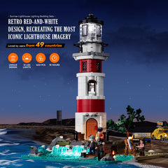 Lumibricks City Sunrise Lighthouse rotating-light enables dramatic night-time display.