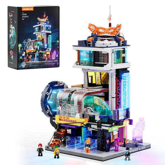 Lumibricks cyberpunk hover train gliding above base for a striking sci-fi display