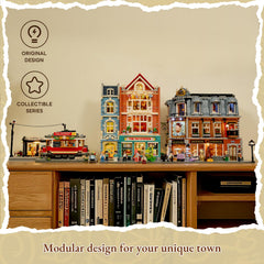 Lumibricks Heritage minifigures add storytelling depth to the street scene.
