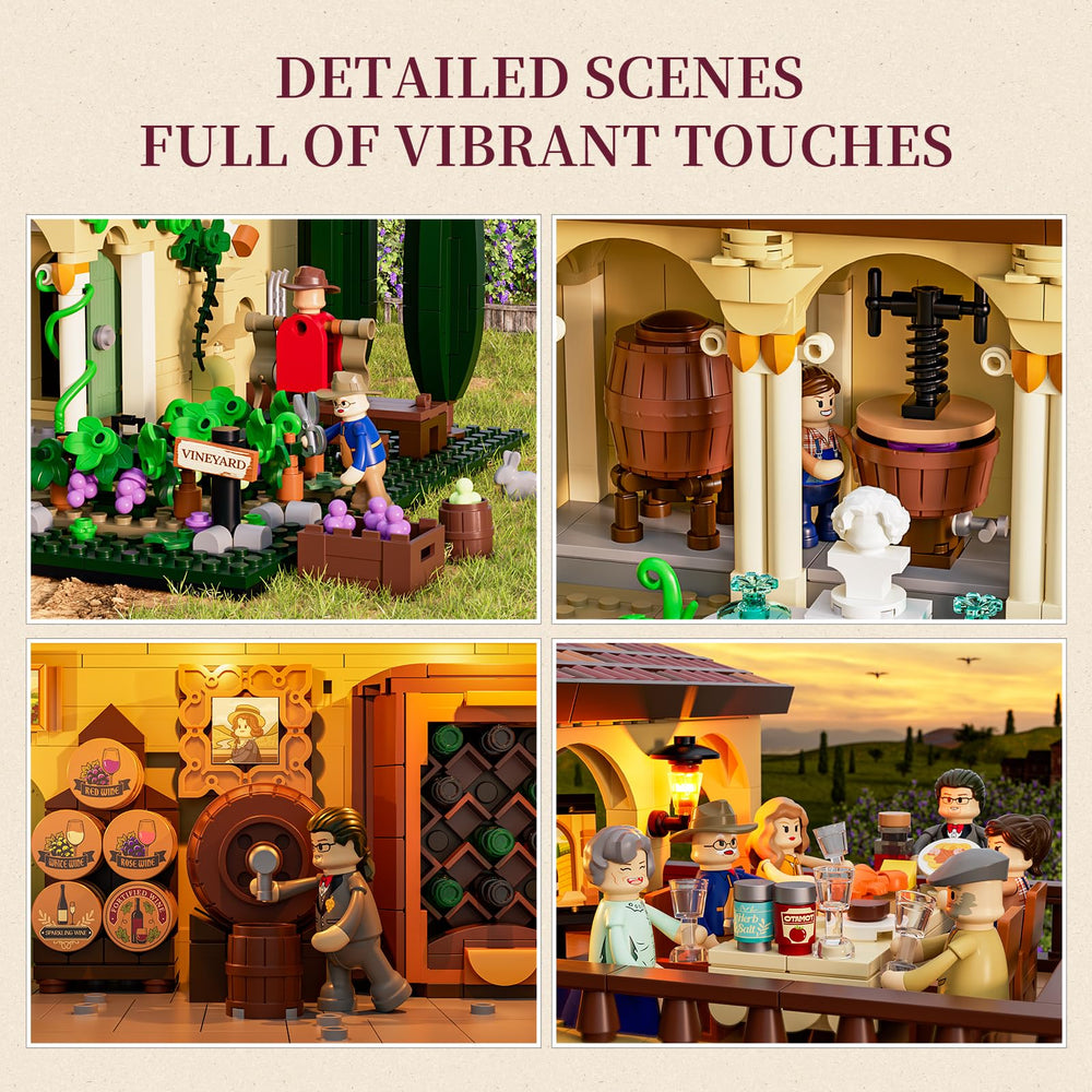 Lumibricks living vineyard scene features six minifigures for daily activity scenes.