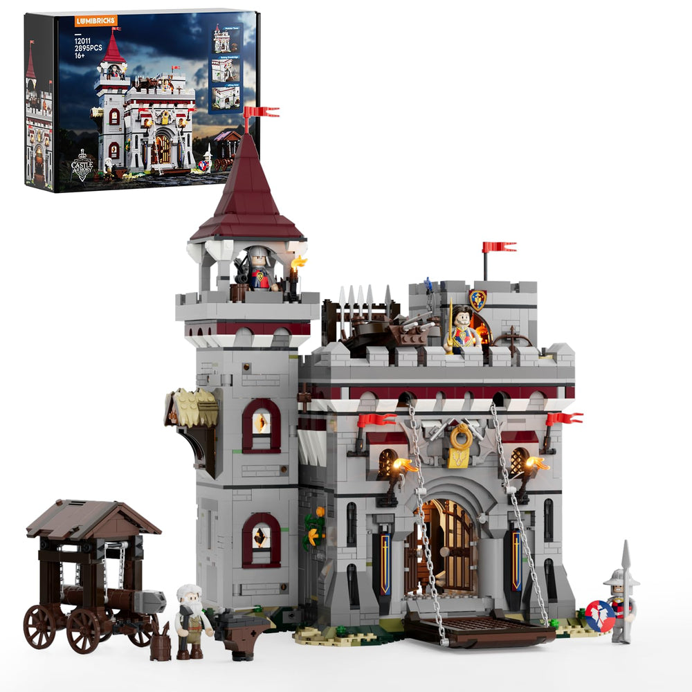 Lumibricks medieval castle armory assembly shows detailed construction for display and play.