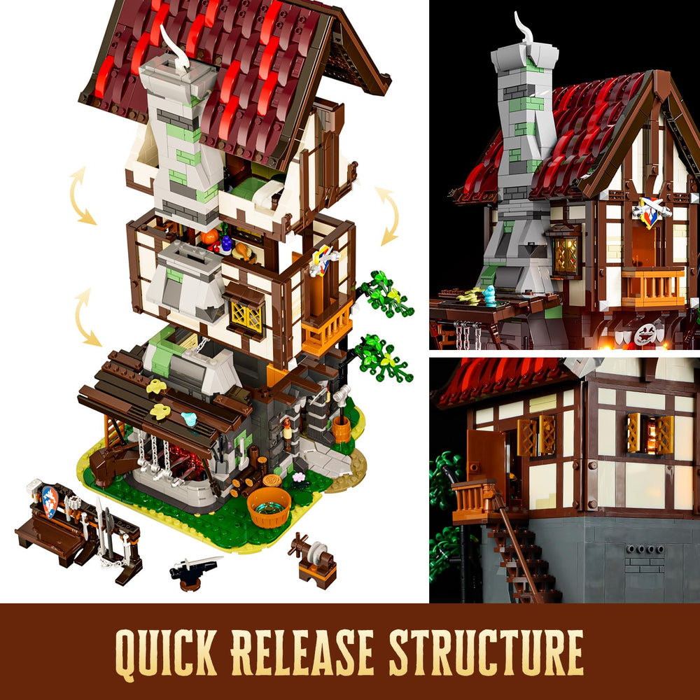Lumibricks Medieval Forge House assembly view emphasizing sturdy build